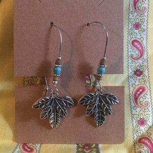 Vintage Leaf Bohemian Blue Stone Drop Earring NWOT